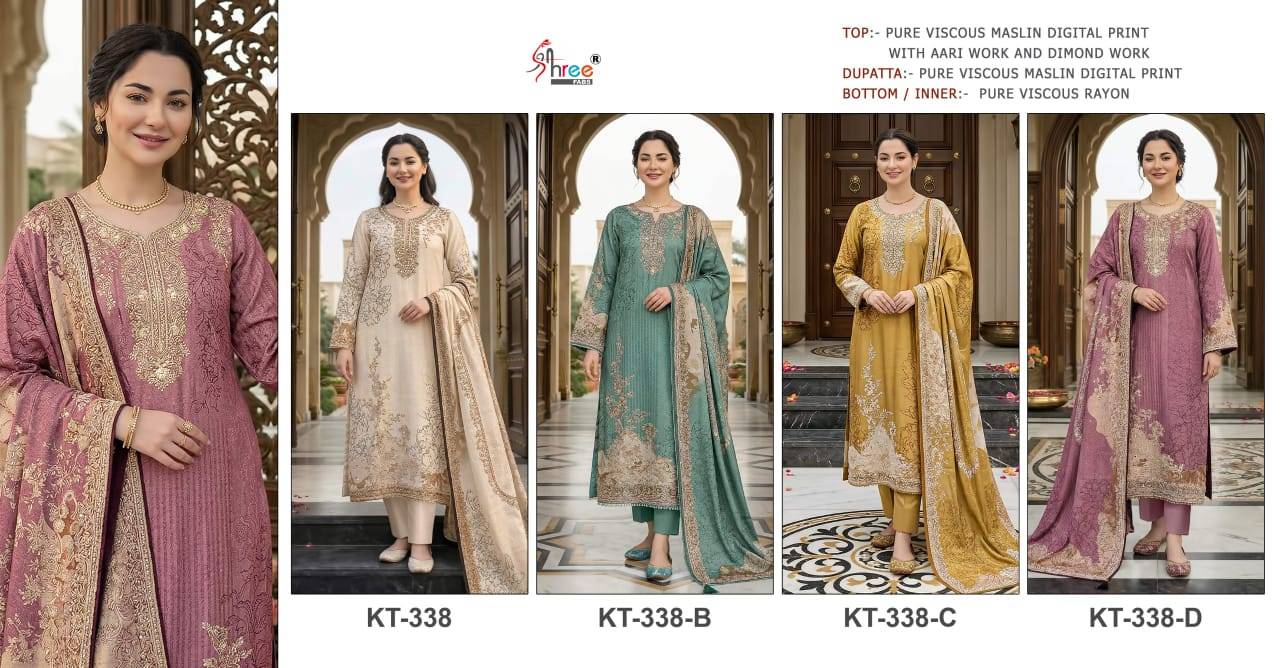 KT–338 by Shree fab KT-338A to KT-338D Series Indian Traditional casual wear Pakistani Pure viscous dresses At Wholesale Price